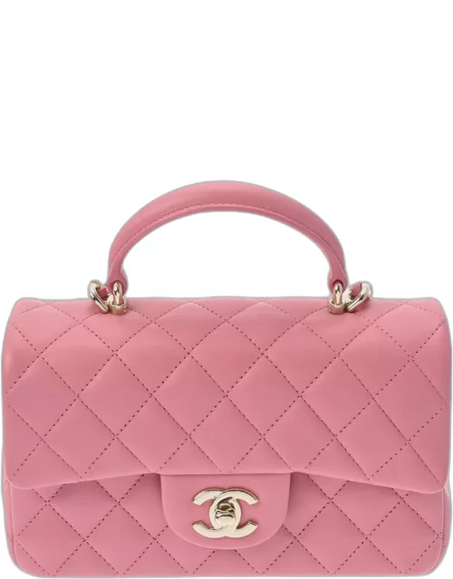 Chanel Pink Lambskin Leather Mini Rectangular Flap Top Handle Bag
