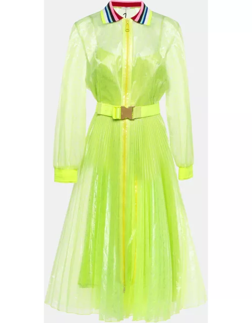 Fendi Neon Yellow Printed Synthetic Pleated Bleated Midi Dress