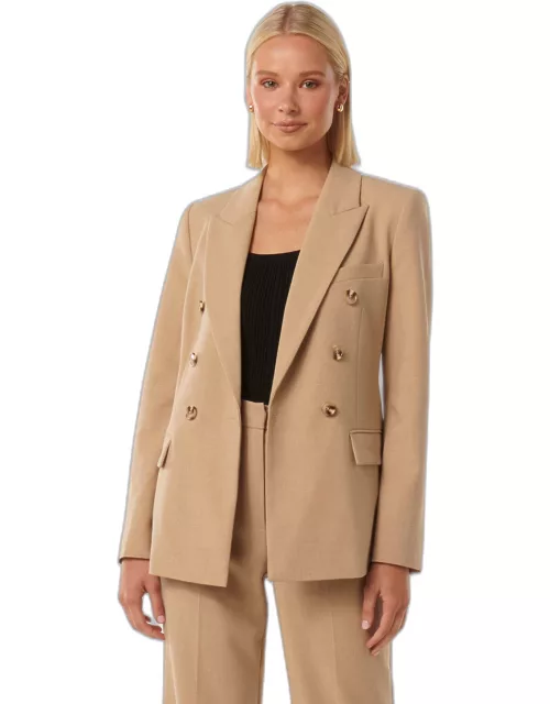 Forever New Women's Immie Double-Breasted Blazer Jacket in Soft Camel Suit