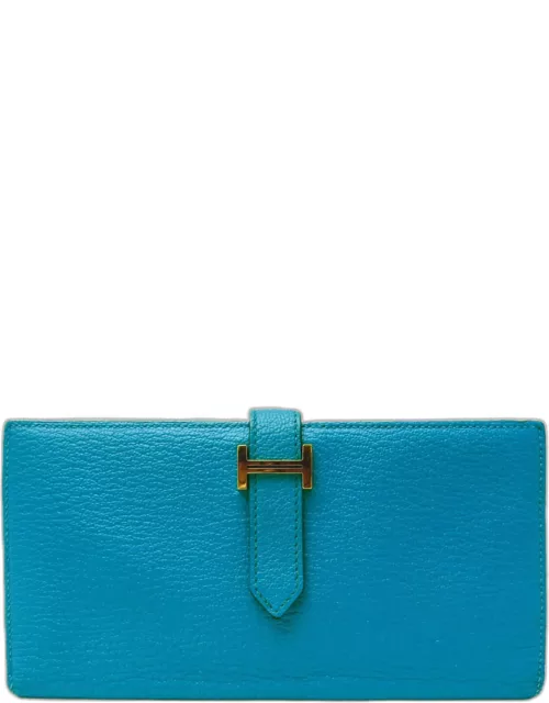 Hermes Blue Epsom Leather Bearn Classic Wallet