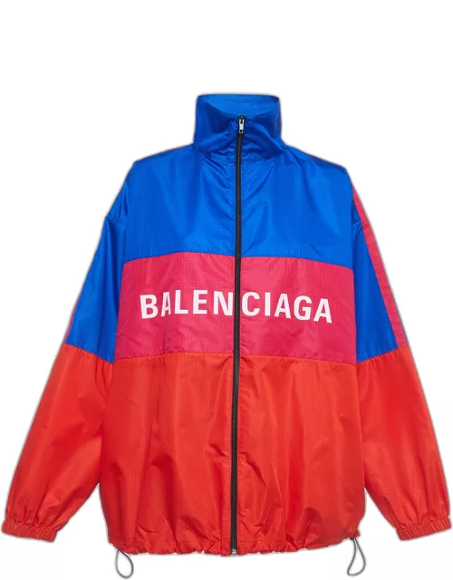 Balenciaga Blue/Red Logo Print Synthetic Windbreaker Jacket