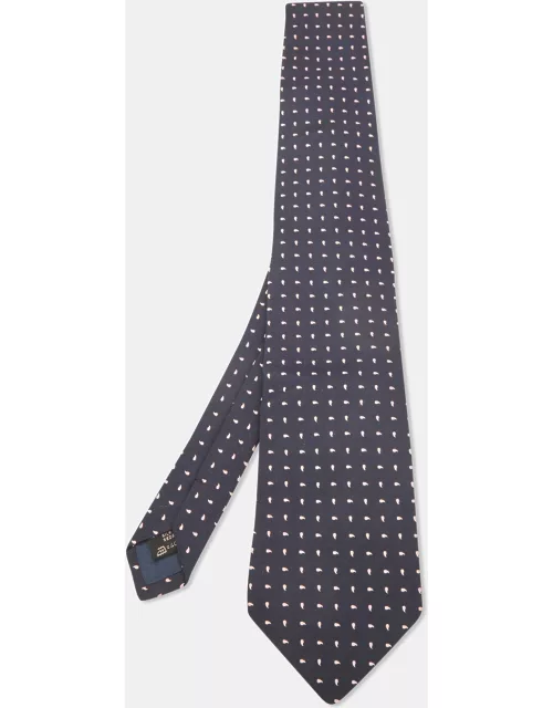 Ermenegildo Zegna Vintage Navy Blue Paisley Silk Jacquard Traditional Tie