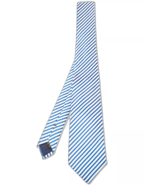 Ermenegildo Zegna White/Blue Striped Silk Satin Tie