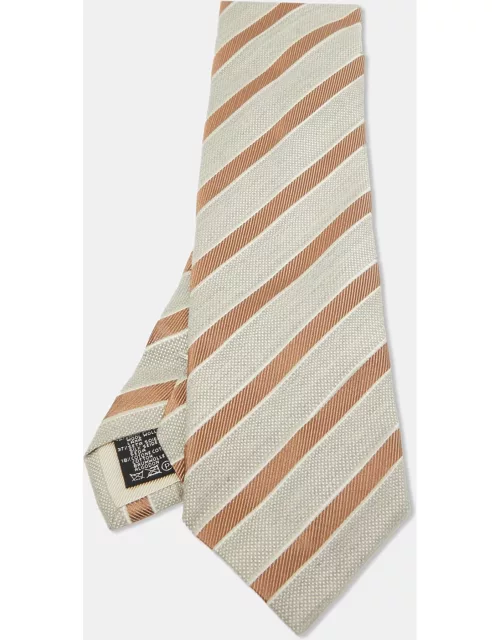 Ermenegildo Zegna Grey Striped Wool and Silk Traditional Tie