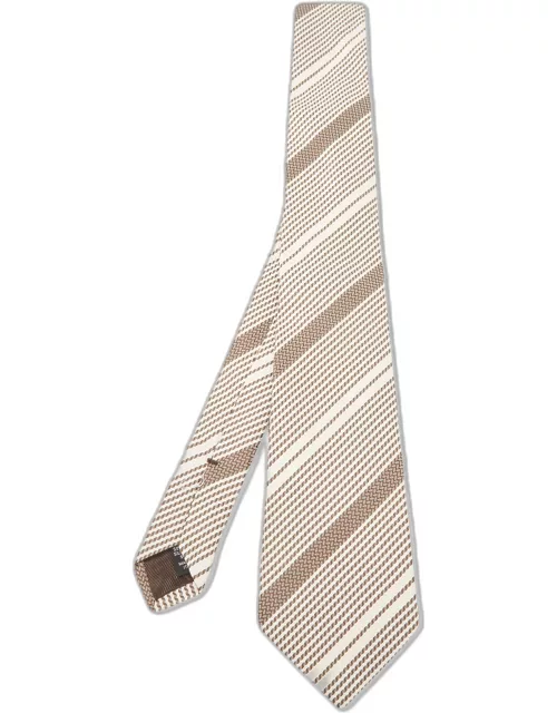 Ermenegildo Zegna Brown/Cream Striped Silk Tie