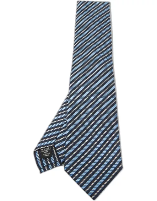 Ermenegildo Zegna Premium Navy Blue Diagonal Striped Silk Tie