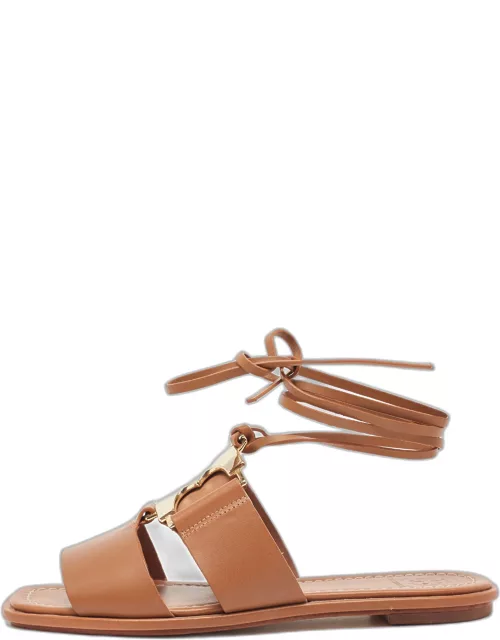 Tory Burch Brown Leather Gemini Link Flat Sandal