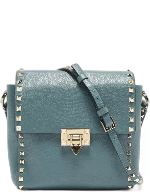 Valentino Blue Leather Rockstud Flip Lock Flap Messenger Bag