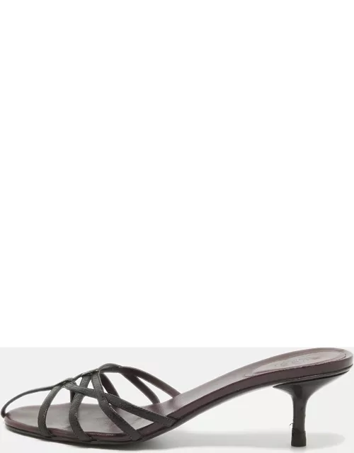 Gucci Burgundy/Black Leather Strappy Slide Sandal