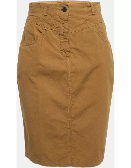 Valentino Jeans Vintage Tan Logo Embroidered Cotton Pencil Skirt