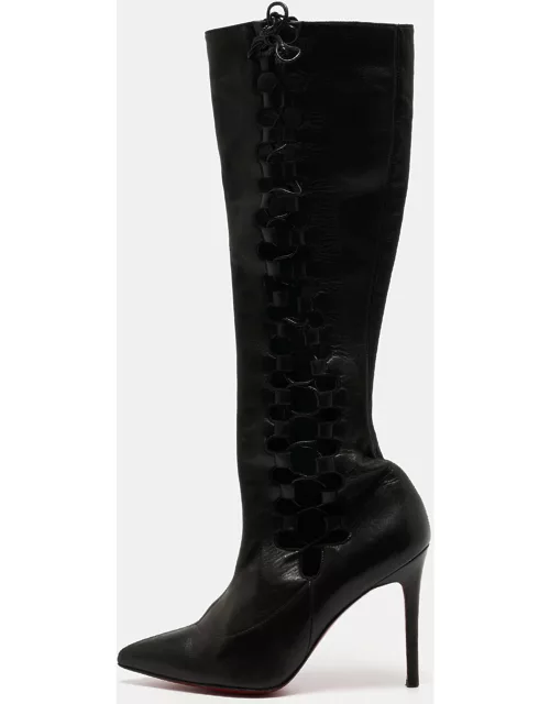 Christian Louboutin Black Leather Sempre Knee Length Boot