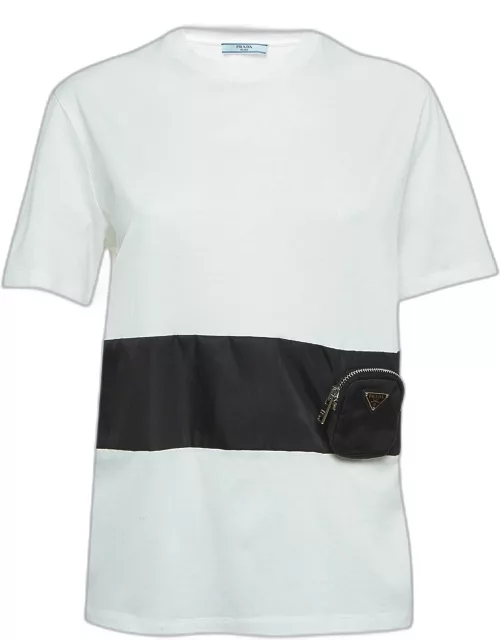 Prada White Cotton Knit Re-Nylon Pouch Docking T-Shirt