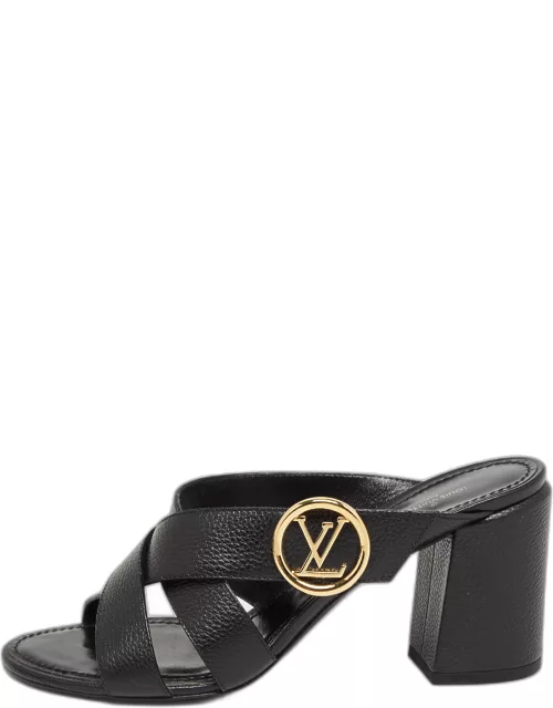 Louis Vuitton Black Leather Block Heel Slide Sandal