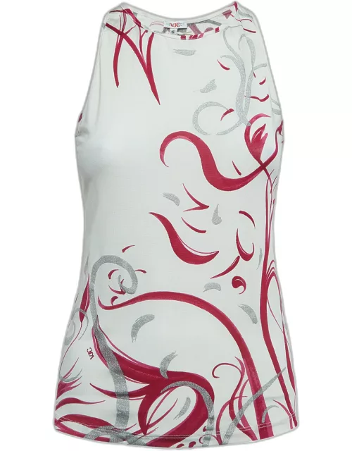 Versace Jeans Couture White/Pink Print Jersey Tank Top