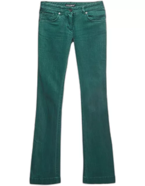 Dolce & Gabbana Green Slub Denim Flared Jeans S Waist 27''