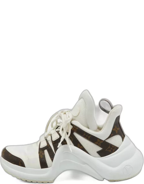 Louis Vuitton White/Brown Nylon and Monogram Canvas Archlight Sneaker