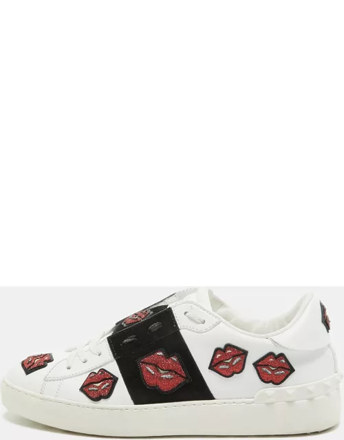 Valentino White/Black Leather and Suede Kiss Me Sneaker