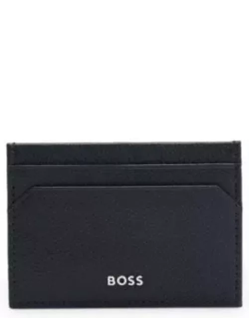 Grained-leather card holder with logo lettering- Grey Men's Wallet