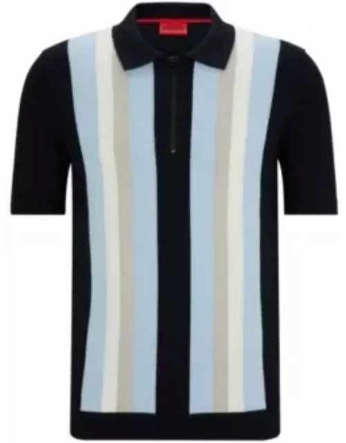 Zip-neck polo sweater with vertical stripes- Dark Blue Men's HUGO Your Way