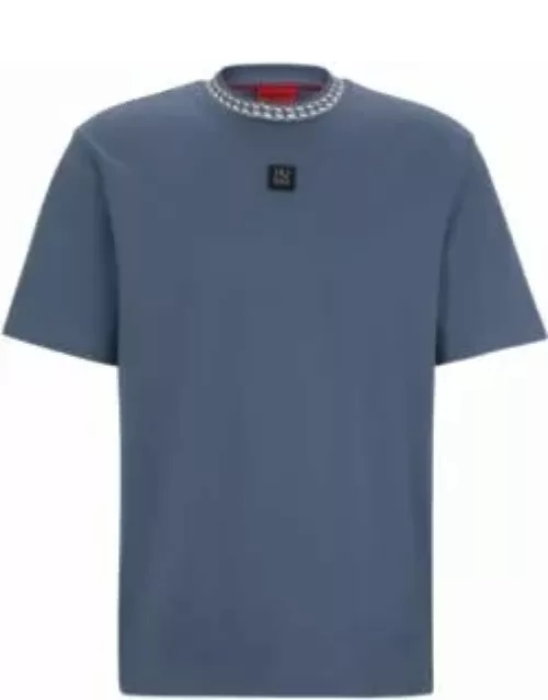 Interlock-cotton T-shirt with chain-print collar- Light Blue Men's T-Shirt