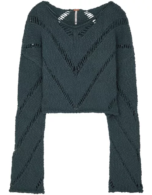 Free People Hayley Open-knit Cotton Jumper - Navy - L (UK16-UK18 / L)