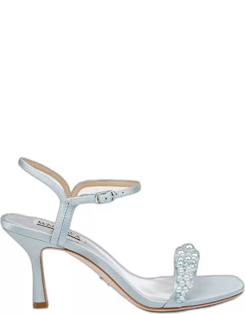 Caitlyn Pearly Satin Ankle-Strap Sandal