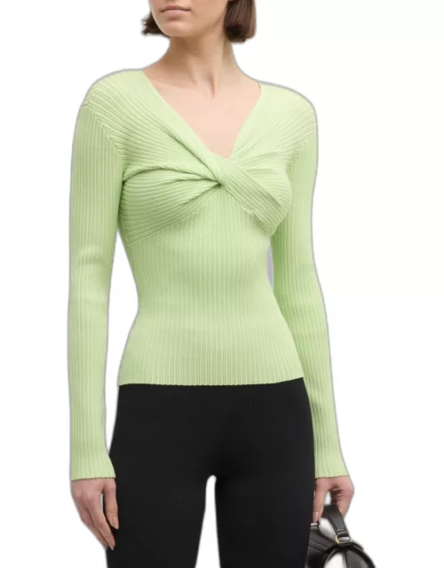 Ribbed Twist-Front Sweater
