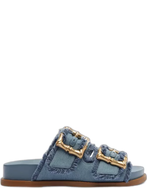 Enola Frayed Dual-Buckle Slide Sandal