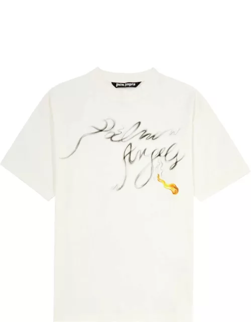 Palm Angels Foggy Logo Cotton T-shirt - Off White