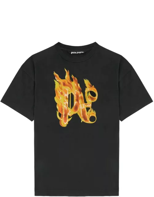 Palm Angels Burning Printed Cotton T-shirt - Black