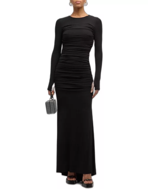 Katherina Long-Sleeve Ruched Jersey Maxi Dres