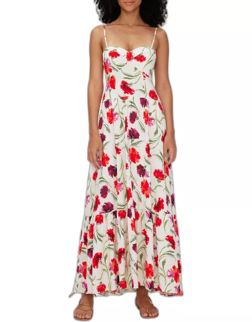 Etta Tiered Floral-Print Sweetheart Maxi Dres
