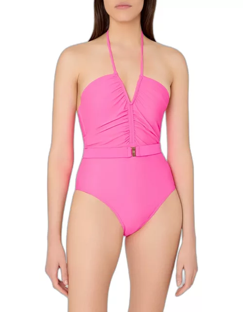 Ruched Halter One-Piece Swimsuit