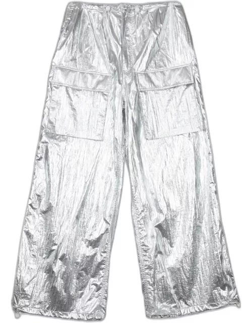 MM6 Maison Margiela Pantalone Metallic Silver Nylon Parachute Cargo Pant
