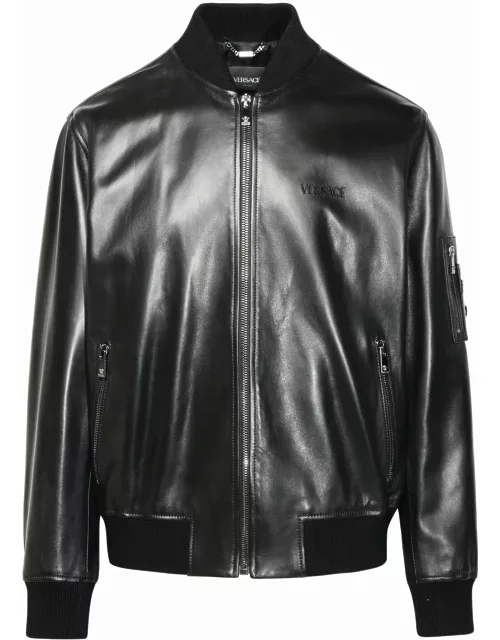 Versace Black Leather Bomber Jacket