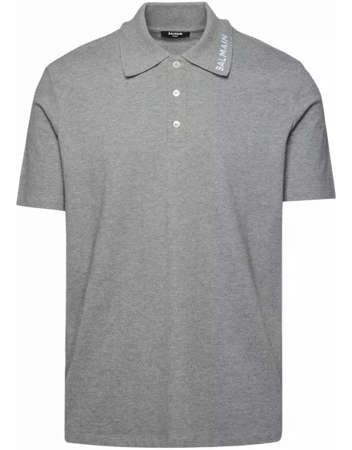 Balmain Grey Cotton Polo Shirt