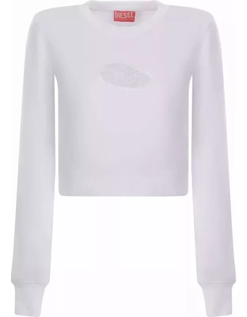 Diesel F-slimmy-od Felpa White Cropped Sweatshirt With Cut-out Oval-d - F Slimmy Od