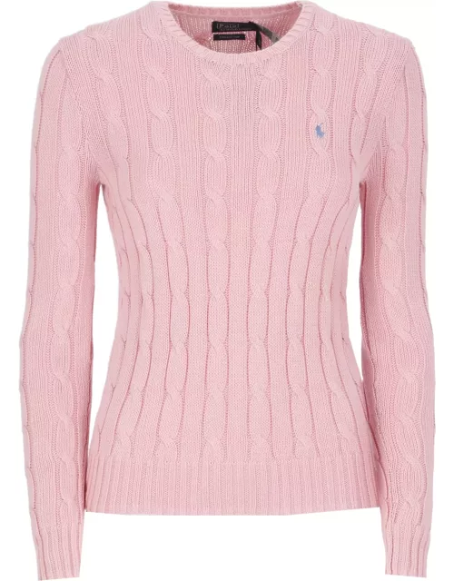 Polo Ralph Lauren Crew Neck Sweater In Pink Braided Knit