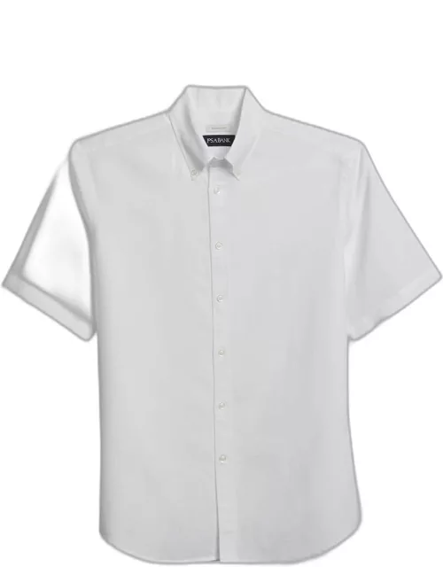 JoS. A. Bank Men's Tailored Fit Linen Blend Short Sleeve Casual Shirt, White, X Large