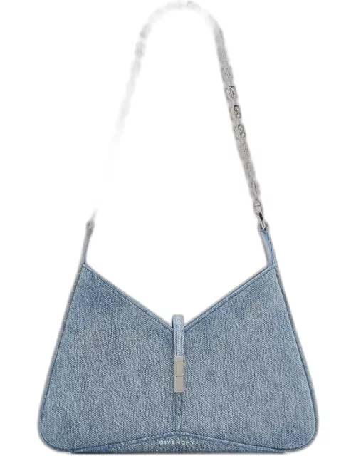 Small Cutout Shoulder Bag in Denim with Chain