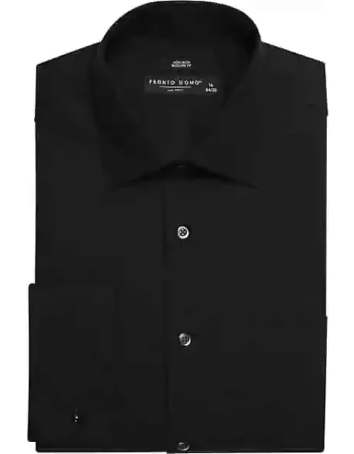 Pronto Uomo Men's Modern Fit French Cuff Dress Shirt Black Solid