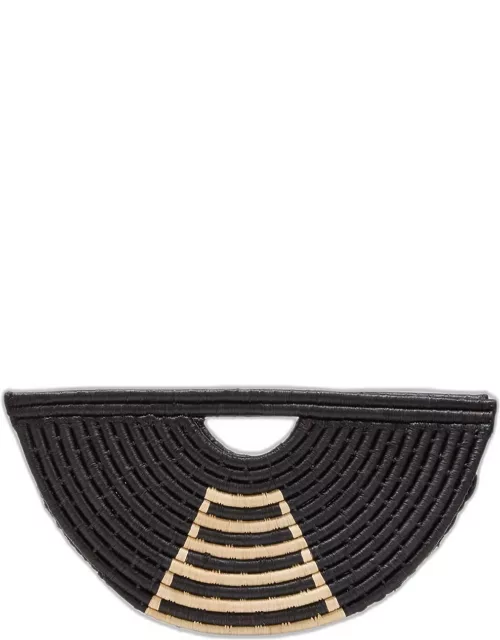 Large Half Moon Raffia Top-Handle Bag