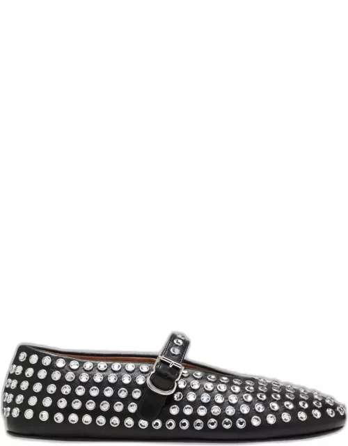 Leather Mary Jane Flats With Allover Stud