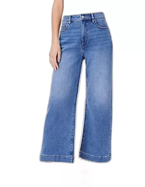 Ann Taylor Petite AT Weekend High Rise Wide Leg Crop Jeans in Medium Stone Wash