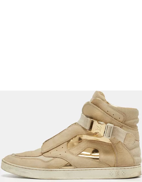 Louis Vuitton Beige/Gold Nubuck and Leather High Top Sneaker