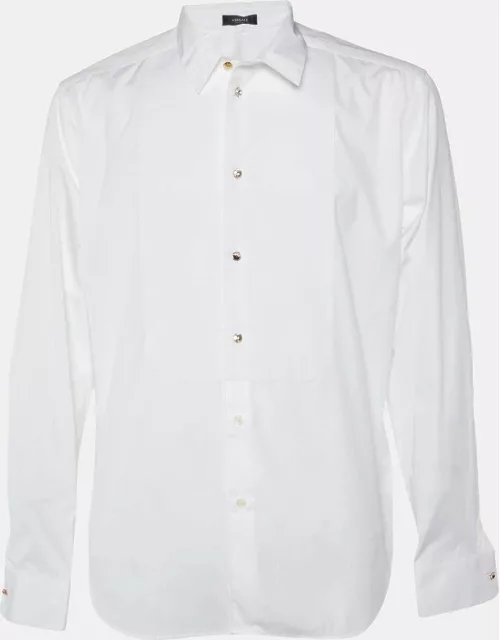 Versace White Cotton Crystal Button Detail Tailored Shirt