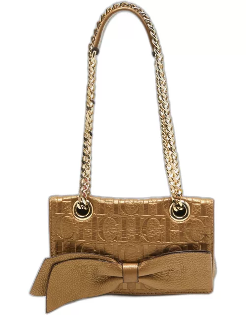 CH Carolina Herrera Gold Monogram Embossed Leather Audrey Crossbody Bag