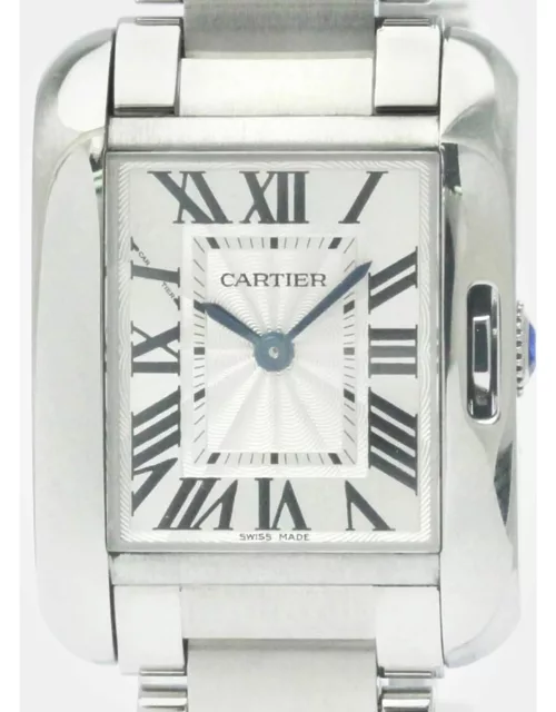 Cartier Silver Stainless Steel Tank Anglaise W5310022 Quartz Women's Wristwatch 22 m