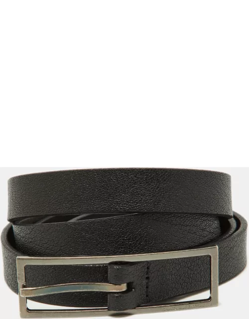 Saint Laurent Black Leather Buckle Slim Belt 95C