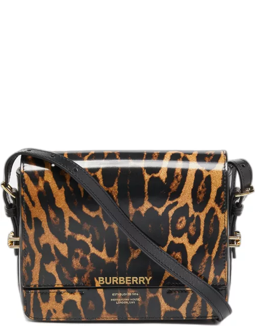 Burberry Black/Beige Leopard Print Leather Small Grace Crossbody Bag